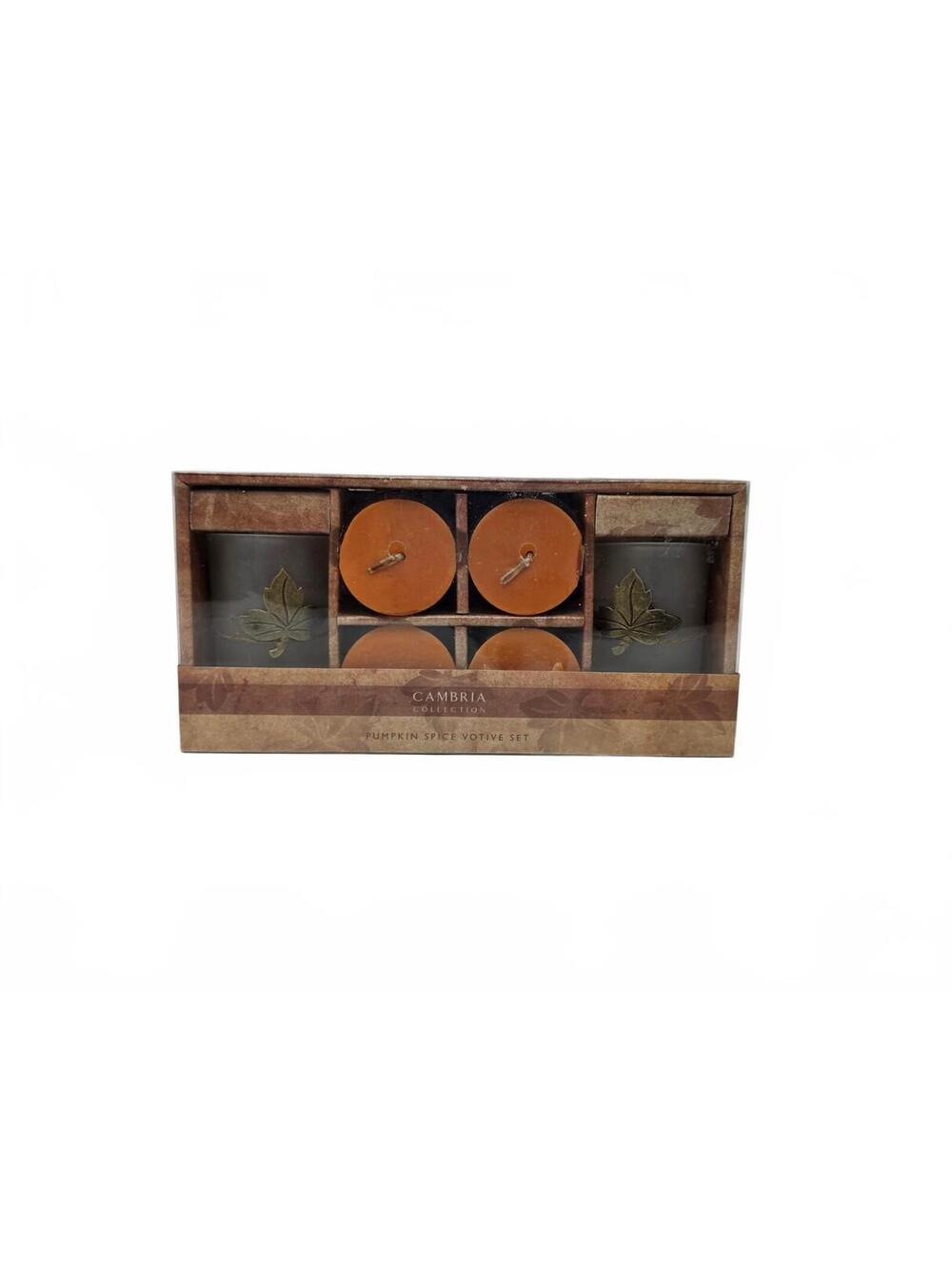 Cambria Pumpkin Spice Votive Candle Holder Set New in Box Fall Decor
